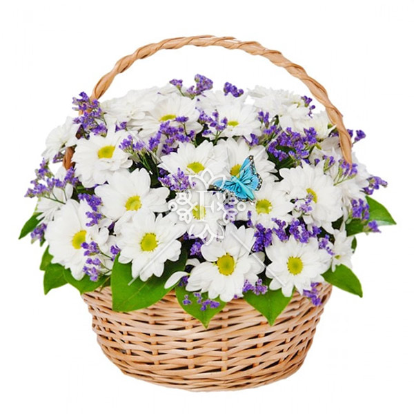 Первая любовь – корзина с кустовыми хризантемами Первая любовь - корзина с кустовыми хризантемами